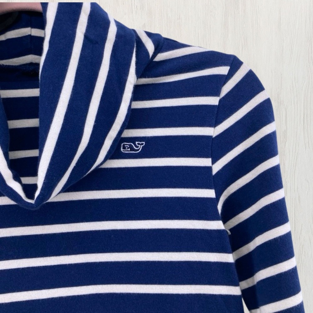 Vineyard Vines Girls Navy Blue White Striped Cowl Neck Cotton Dress Size M 10-12